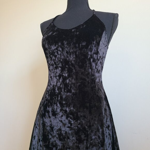 Black Velvet Mini Dress Small Goth Witch Y2K 90s Party Halloween - Picture 3 of 8